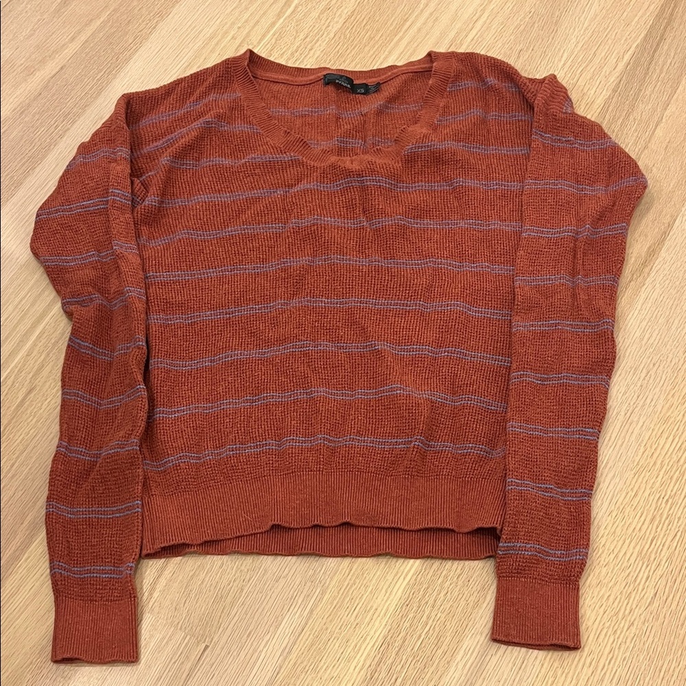 Prana Milani V-neck Terracotta and Light Blue Striped Sweater